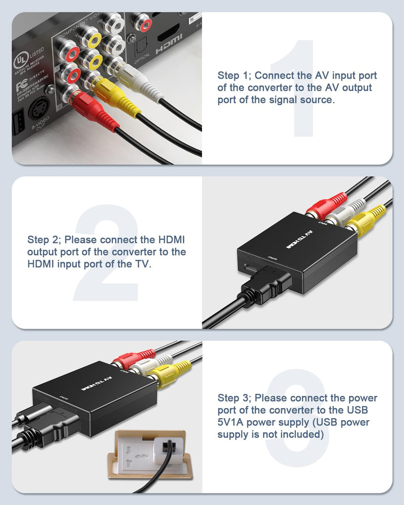 [Australia - AusPower] - Uzifhdhi RCA to HDMI Adapter Converter, Mini AV to HDMI Converter Supports PAL/NTSC for PS2/VHS/VCR/Blue-Ray DVD ect. 