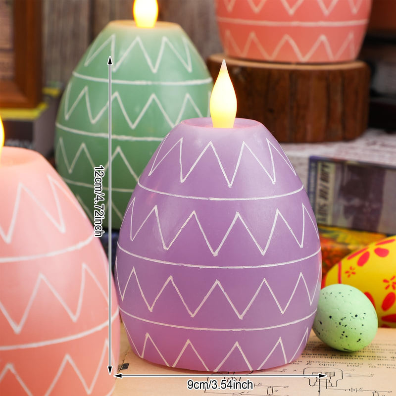 [Australia - AusPower] - MTLEE 3 Pcs Easter Flameless Candles Egg Figural Flameless Candle Egg LED Battery Candles with Remote Timer Easter Candles for Easter Party Holiday Decoration Centerpiece (3.6" x 4.8") 