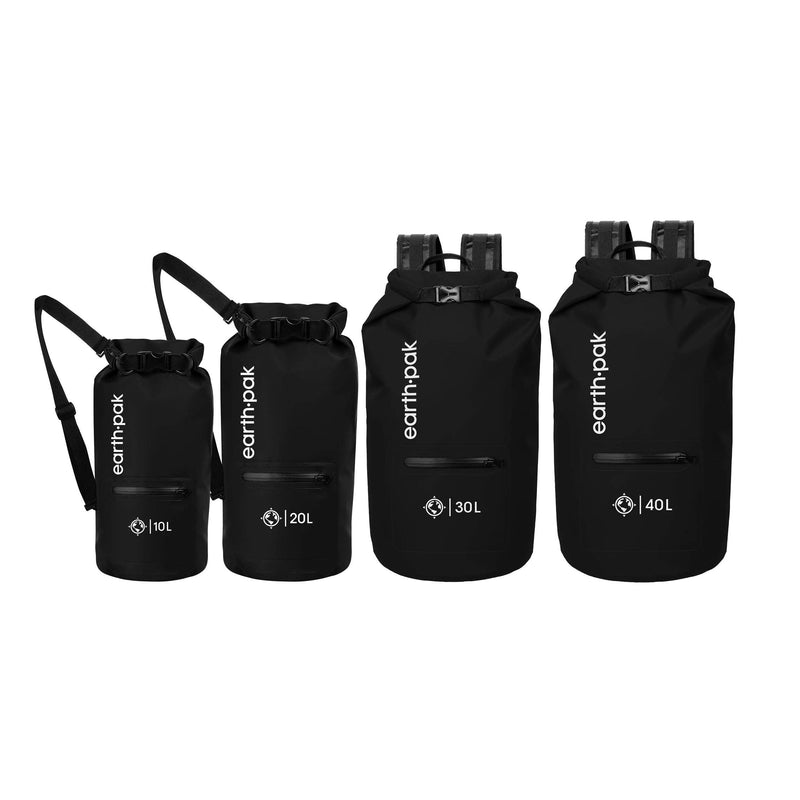 [Australia - AusPower] - Earth Pak- Waterproof Dry Bag with Front Zippered Pocket Keeps Gear Dry for Kayaking, Beach, Rafting, Boating, Hiking, Camping and Fishing with Waterproof Phone Case Black 10L 