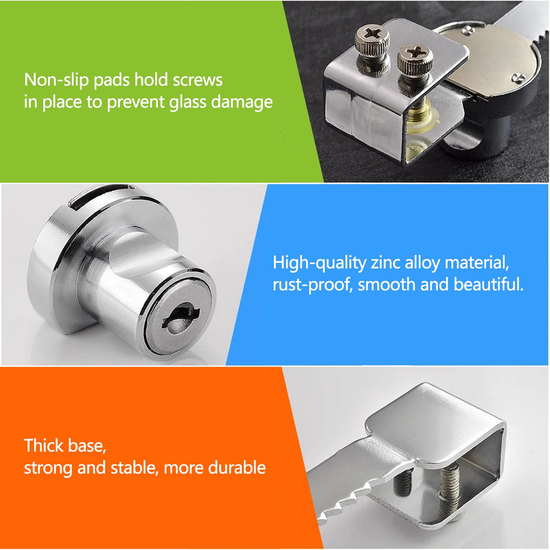[Australia - AusPower] - Sliding Glass Door Ratchet Lock Zinc Alloy No Drill Glass Door Lock Keyed Alike Showcase Display Lock for 0.16-0.31inch Glass - 2 Pack (Silver 2 pcs, A328) Silver 2 pcs 
