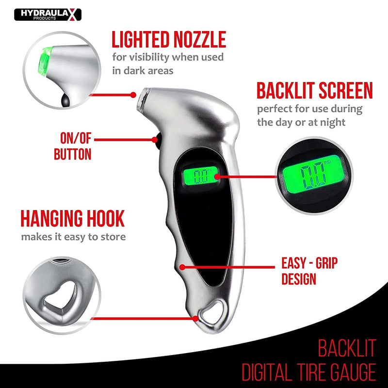 [Australia - AusPower] - Digital Tire Pressure Gauge – Backlit Air Measurement Checker Tool for Bikes, Cars, Trucks - by Hydraulax 