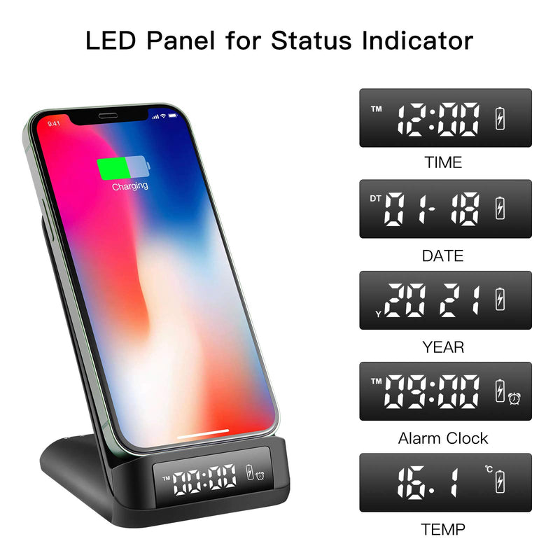 [Australia - AusPower] - 15W Wireless Charger Stand with Adapter- ABSGON Alarm Clock with Wireless Charging for iPhone 12/12 Pro/ 12 Pro max/11/11 Pro Max/XR/Xs Max/XS/X/8 Plus/Galaxy S10/S9 (with QC3.0 Adapter) 