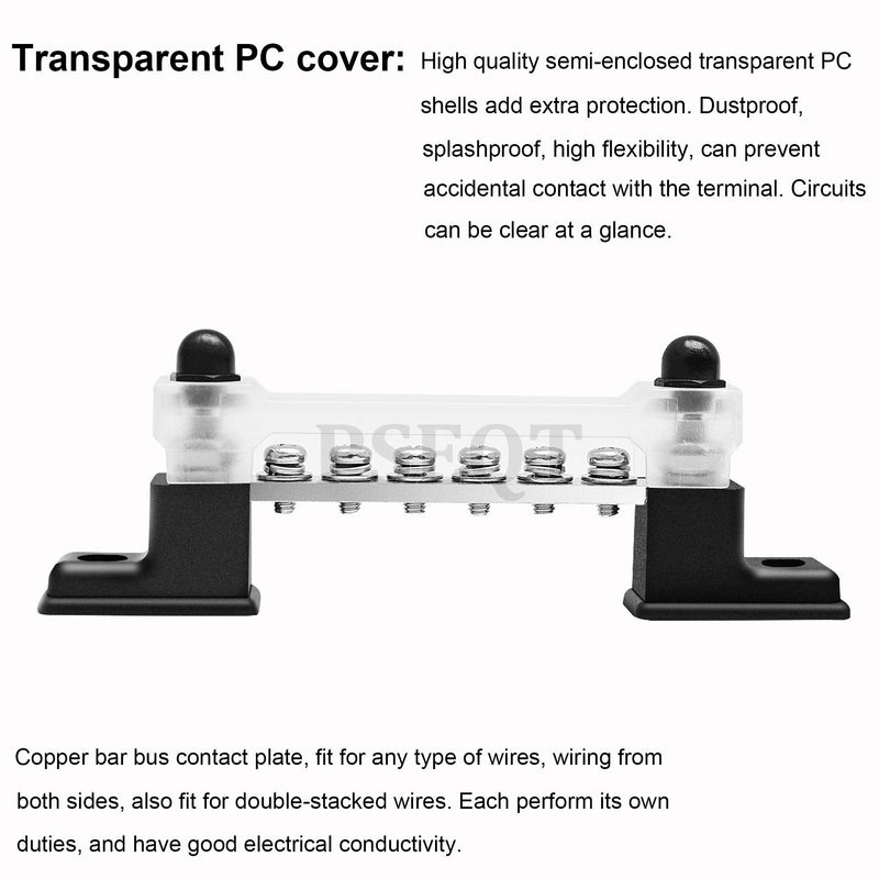 [Australia - AusPower] - PSEQT 6 Way Bus Bar Terminal Block with Cover & Connectors 150A Ground Power Distribution for Car Boat Trailer RV (1Pcs) 