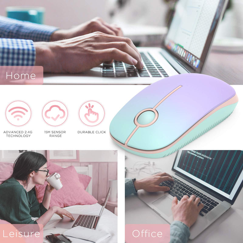 [Australia - AusPower] - Wireless Mouse - 2.4G Slim Portable Computer Mouse with Nano Receiver, Less Noise Mobile Optical Mice for Notebook, PC, Laptop, Computer, Mac (Gradient Mint Green to Purple) Gradient Mint Green to Purple 