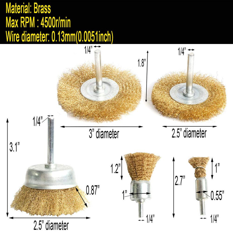 [Australia - AusPower] - FPPO Brass Wire Wheel Brush Kit for Drill,Crimped Cup Brush with 1/4-Inch Shank,0.13mm True Brass Wire,Soft Enough to Cleaning or Deburring with Less Scrach 