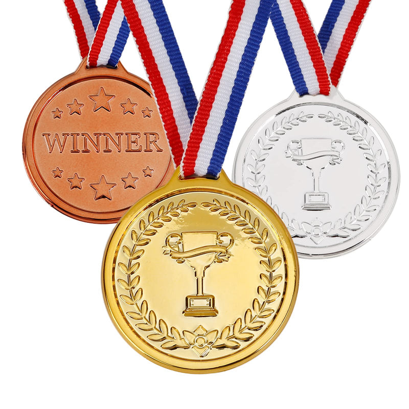 [Australia - AusPower] - Caydo 24Pcs Gold Silver Bronze Medals with Neck Ribbon Plastic Winner Medals for Kids and Adult 1st 2nd 3rd Place Medals for Decoration, Competitions, Party, 2 Inch 
