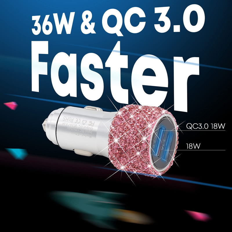 [Australia - AusPower] - Bling Dual USB Car Charger Quick Charge 3.0 Crystal Car Decorations Fast Charging Adapter Women Cute Car Accessories for iPhone Samsung Galaxy S10/S9/S8/S7/S7 Edge/S6/Edge+ Nexus 6P/5X,LG,Nexus(Pink) Pink Quick Charger 