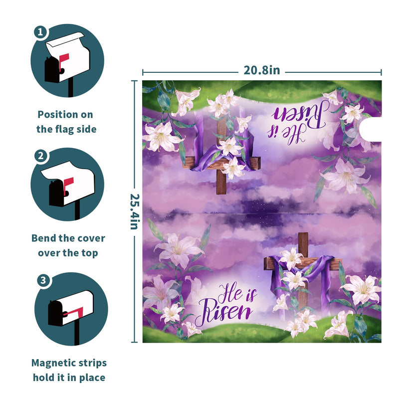 [Australia - AusPower] - Easter He is Risen Mailbox Covers Magnetic Happy Easter Mailbox Cover Standard Size 25.5 x 21 Inch Spring Purple Flowers Mailbox Wrap Post Letter Box Cover Decorative for Home Outdoor Garden 25.5x21 in Easter-1 