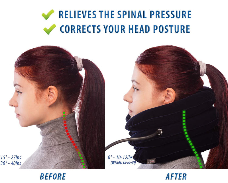 [Australia - AusPower] - Pinched Nerve Neck Stretcher Cervical Traction Device for Home Pain Treatment | Inflatable Spinal Decompression Collar Unit Muscle Strain Injury Relief | Herniated Disc Problems Remedy Kit (Blue) Blue 