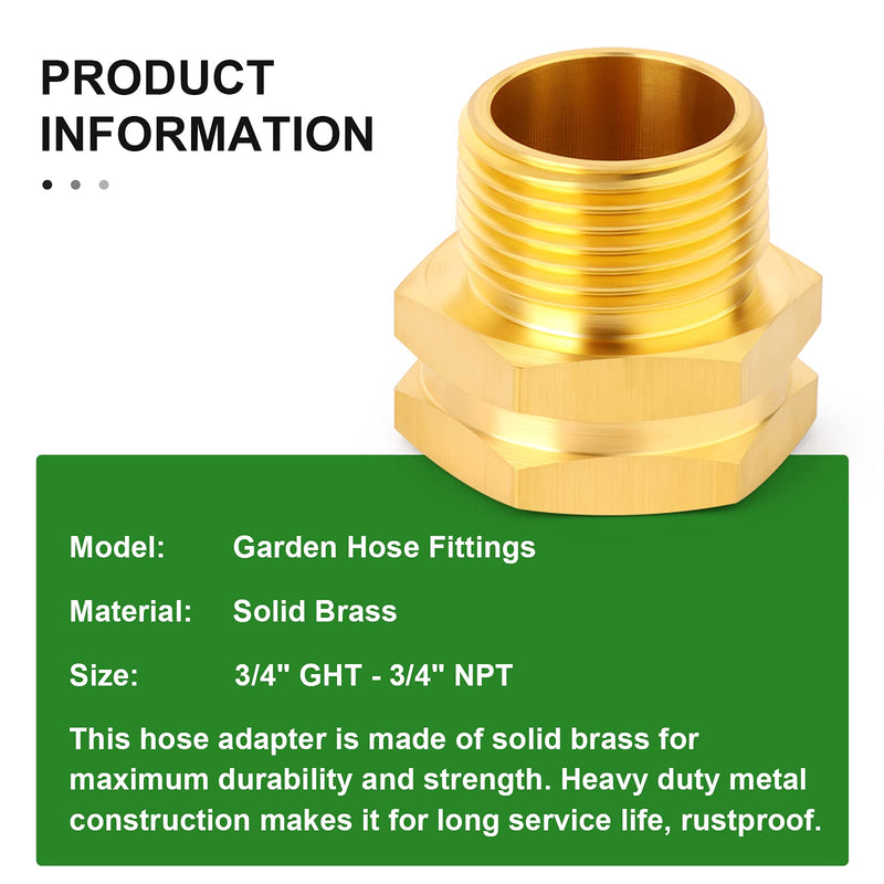 [Australia - AusPower] - TAISHER 6 PCS Brass 3/4" GHT Female x 3/4" NPT Male Garden Hose Fittings and Adapters With 4 PCS Black Garden Hose Washers 6PCS 3/4" Female x 3/4" MNPT 