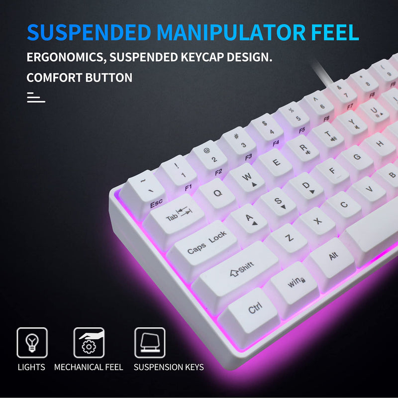 [Australia - AusPower] - DGG 60% Wired Gaming Keyboard,RGB Backlit Ultra-Compact Mini Keyboard,Waterproof Mini Compact 61 Keys Keyboard, for PC/Mac Gamer, Typist, Travel, Easy to Carry on Business Trip,White White 