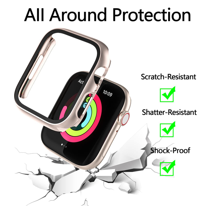 [Australia - AusPower] - 4 Pack Case Compatible for Apple Watch Series 7 41mm with Tempered Glass Screen Protector,Kakufunny Full Hard Ultra-Thin Scratch Resistant Bumper Protective Cover for iWatch Accessories Black+Rose gold+Blue+Leopard 