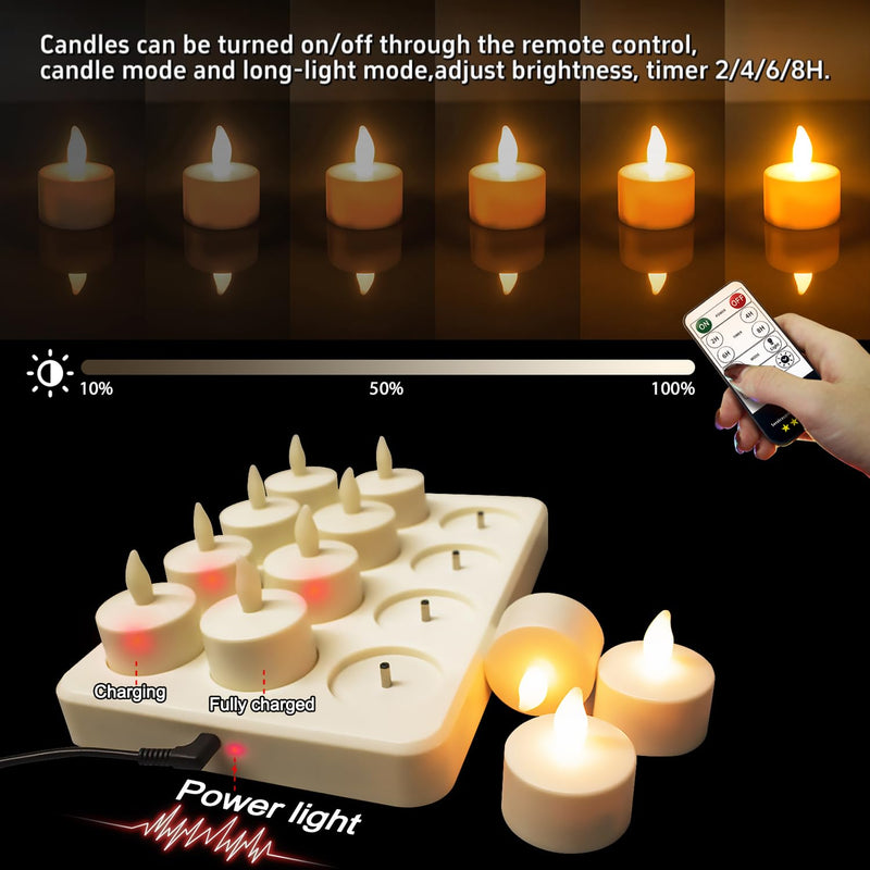 [Australia - AusPower] - Rechargeable Candles Tea Lights with Remote Timer, LED Tea Lights Candles Battery Operated, Rechargeable Flameless Candles for Home Decor Seasonal Decor 40 Hours 12Pack 