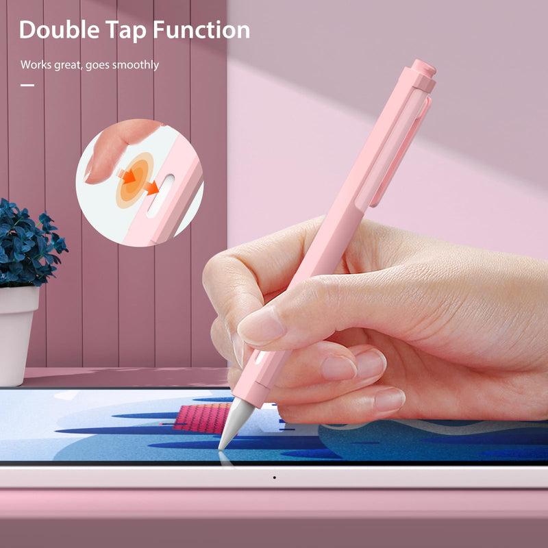 [Australia - AusPower] - MoKo Pencil Sleeve for Apple Pencil 2nd Generation Case, Anti-Slip Protective Skin Cover, Double Tap & Magnetic Charging Available, Pencil Holder Case with Clip and 2 Nips, Light Pink 