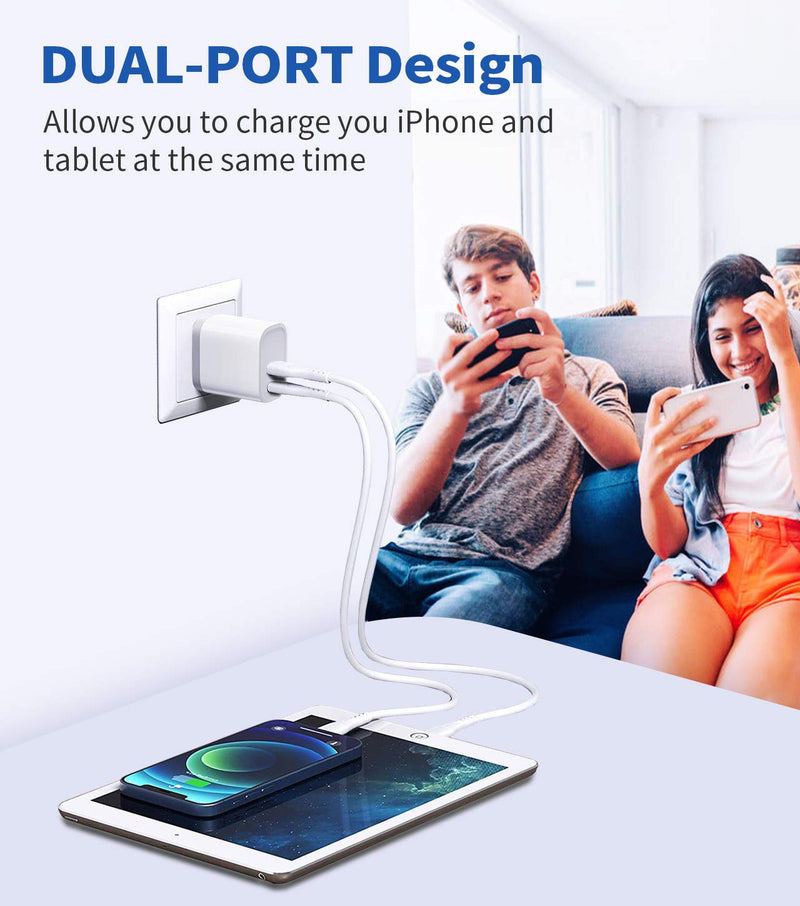 [Australia - AusPower] - USB C Charger, [2 Pack] KOSENEC 18W Dual Port Fast Charger, PD Power Delivery Block & Quick Charge 3.0 Power Adapter Wall Charger for iPhone 12/11 Pro Max/SE/XR/X/8, iPad, AirPods, Samsung, Pixel, LG 