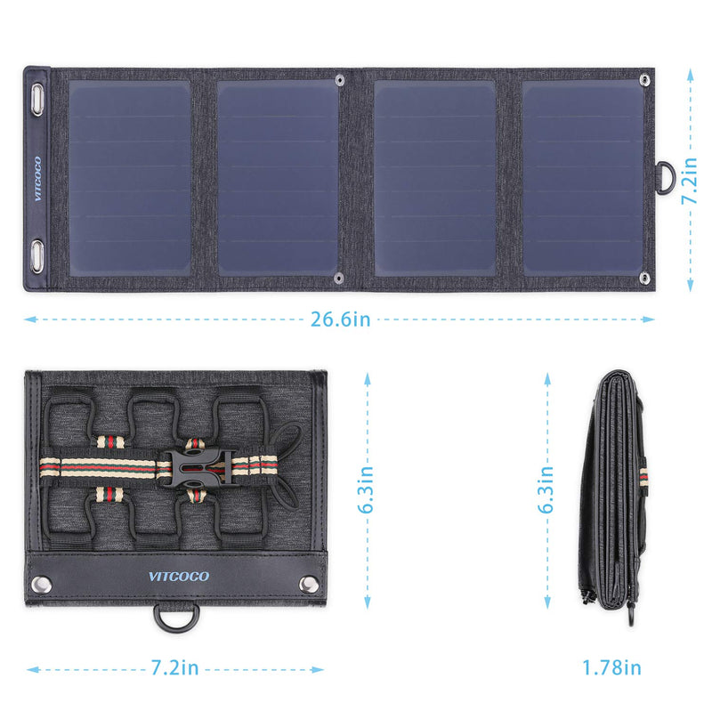 [Australia - AusPower] - Solar Charger Solar Panel Charger, VITCOCO 16W Foldable Solar Phone Charger with 2 USB Ports & Display Function for iPhone, iPad, Android, Power Bank, Waterproof Portable for Outdoor Camping Black 