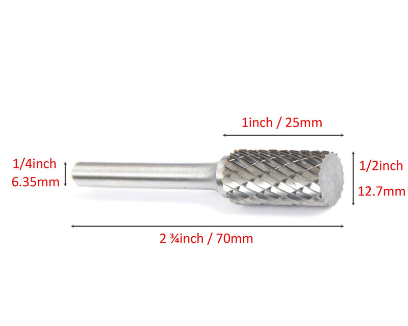 [Australia - AusPower] - S&F STEAD & FAST Carbide Burr with 1/4” Shank 1/2” Cutter Dia 1” Length, Professional Grade Tungsten File, Die Grinder Bit for Metals, Rotary File Cylinder Shape, Grinding Burr bit SA5DC 