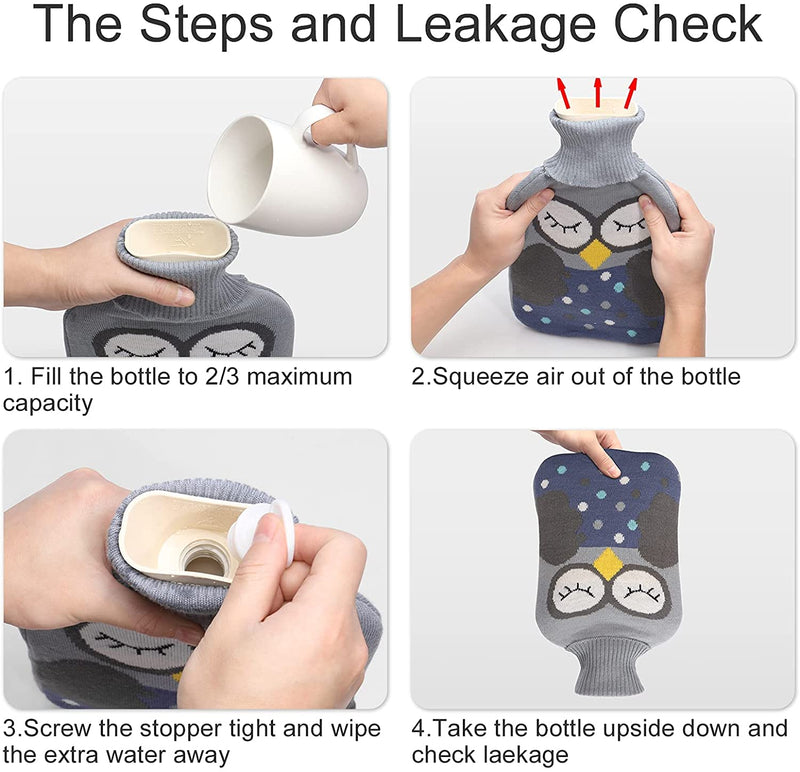 [Australia - AusPower] - OliviaLiving Hot Water Bag Hot Water Bottle 2 Liter Heat Up and Refreezable Hot Cold Pack with Knit Cover for Pain Relief Hot Cold Therapy, Cartoon Owl Gray 