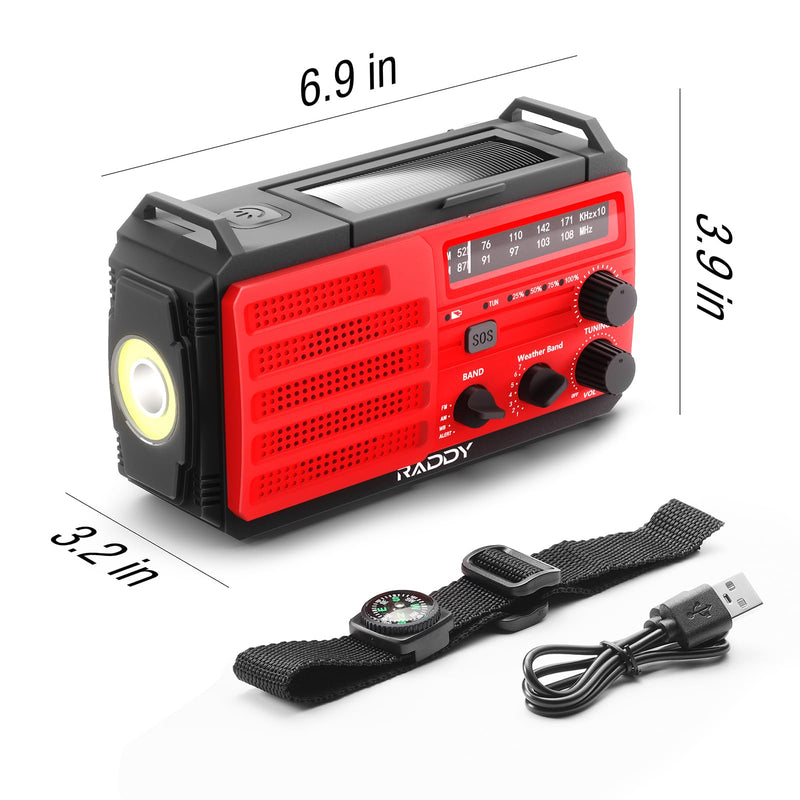 [Australia - AusPower] - [10000mAh Battery] Raddy SW10 Emergency Radio, Hand Crank Solar, AM FM NOAA Radio with Rechargeable Battery Flashlight SOS Alarm Compass, Power Bank for Power Outage Camping Hurricane Outdoor 