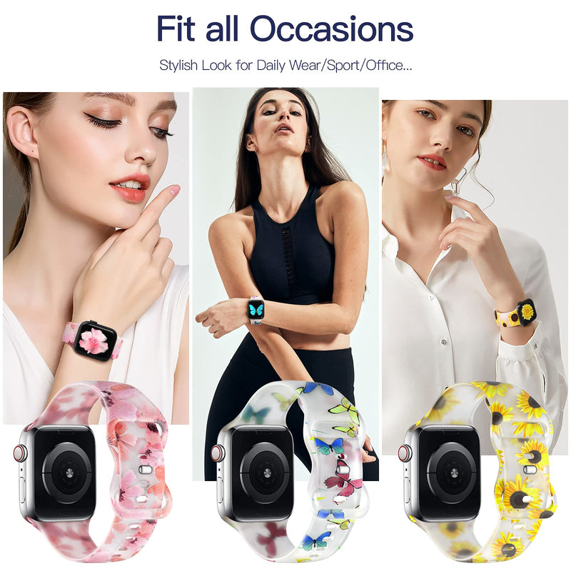 [Australia - AusPower] - Witzon Cute Transparent Bands Compatible with Apple Watch Bands 38mm 40mm 41mm 42mm 44mm 45mm for Women Men, Soft Silicone Sport Strap Replacement Band for iWatch Series 7/6/5/4/3/2/1/SE Butterflies 38/40/41mm 