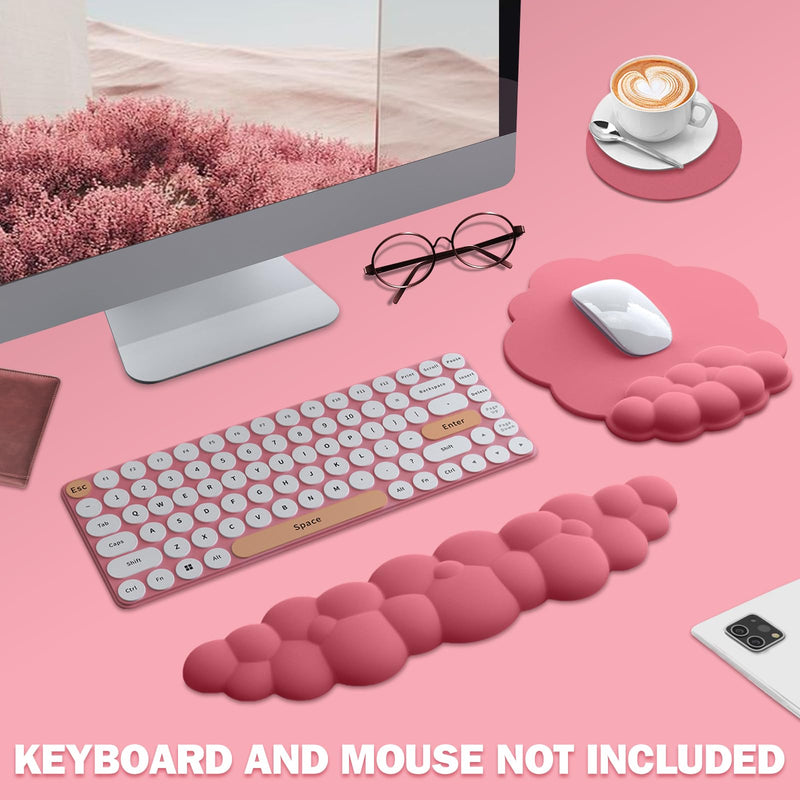 [Australia - AusPower] - Lauspuck Cloud Keyboard Wrist Rest and Mouse Pad with Wrist Support Set, Ergonomic PU Leather Mouse Pads, Pain Relief Memory Foam Non-Slip for Computer,Laptop, Morandi Red 