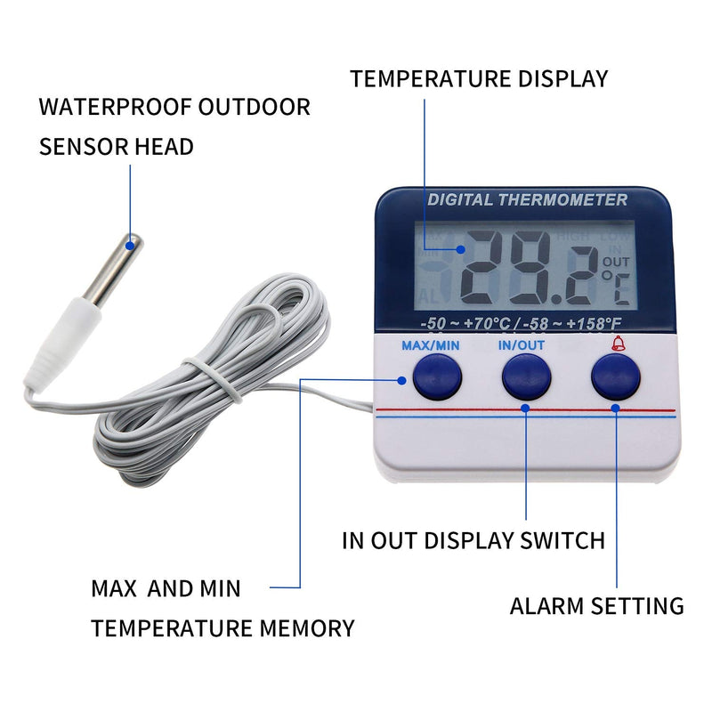 [Australia - AusPower] - AMTAST Fridge Thermometer Digital Freezer Thermometer with Magnet Alarm Memory Refrigerator Thermometer 