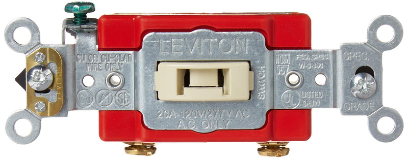 [Australia - AusPower] - Leviton 1221-2IL 20-Amp, 120/277-Volt, Toggle Locking Single-Pole AC Quiet Switch, Extra Heavy Duty Spec Grade, Ivory , Brown Image 