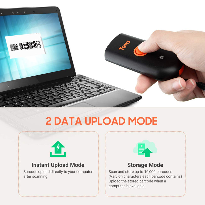 [Australia - AusPower] - Tera Wireless Barcode Scanner, Waterproof Shockproof Mini Pocket 2D Scanner, 3-in-1 Bluetooth 5.0 & USB Wired & 2.4G Bar Code Reader Portable 2D QR Image Scanner Work with iOS, Windows, Android 1100D 