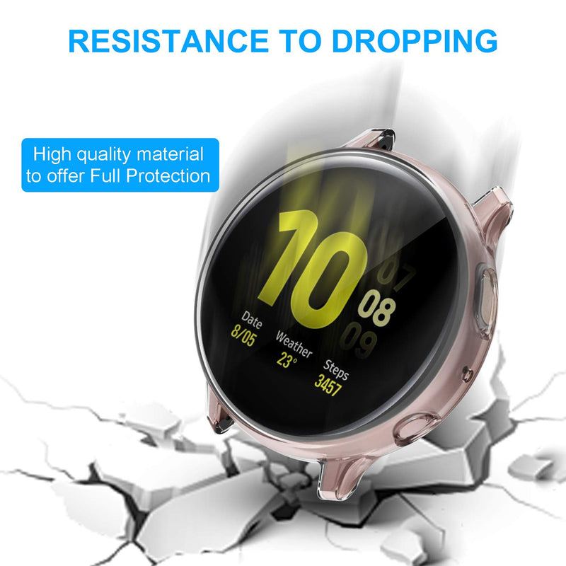 [Australia - AusPower] - Compatible with Galaxy Watch Active 2 Case 40mm, 4 Pack Full Coverage TPU Bumper Screen Protector Case Soft Protective Cover for Samsung Galaxy Active 2 40mm Smartwatch (Clear/Black/Rose Gold/Silver) 