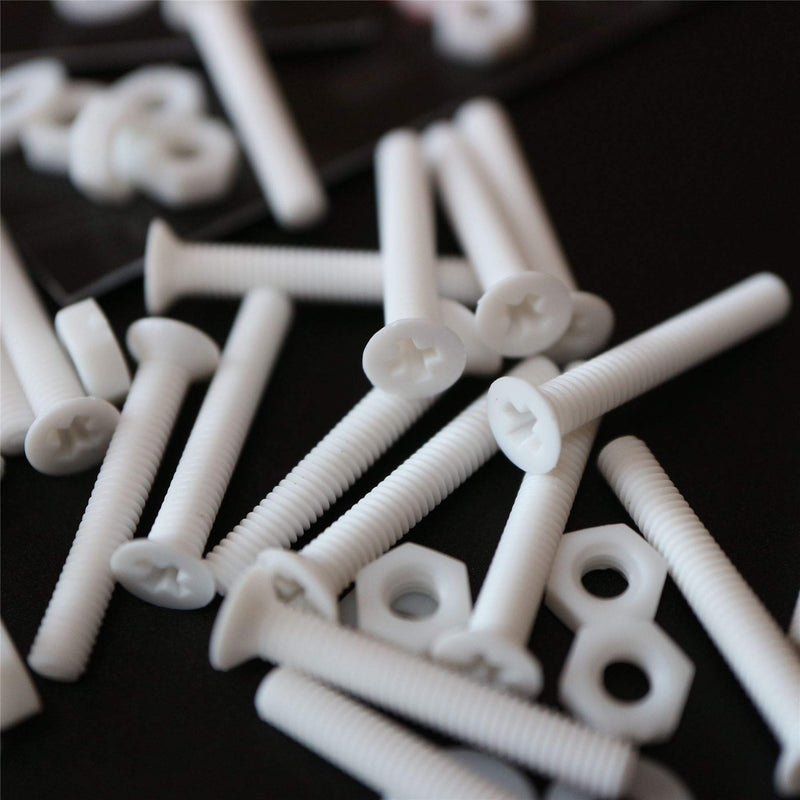 [Australia - AusPower] - 20 x White Countersunk Screws Polypropylene (PP) Plastic Nuts and Bolts, Washers, M3 x 20mm, Acrylic, Water Resistant, Anti-Corrosion, Chemical Resistant, 1/8 x 25/32 
