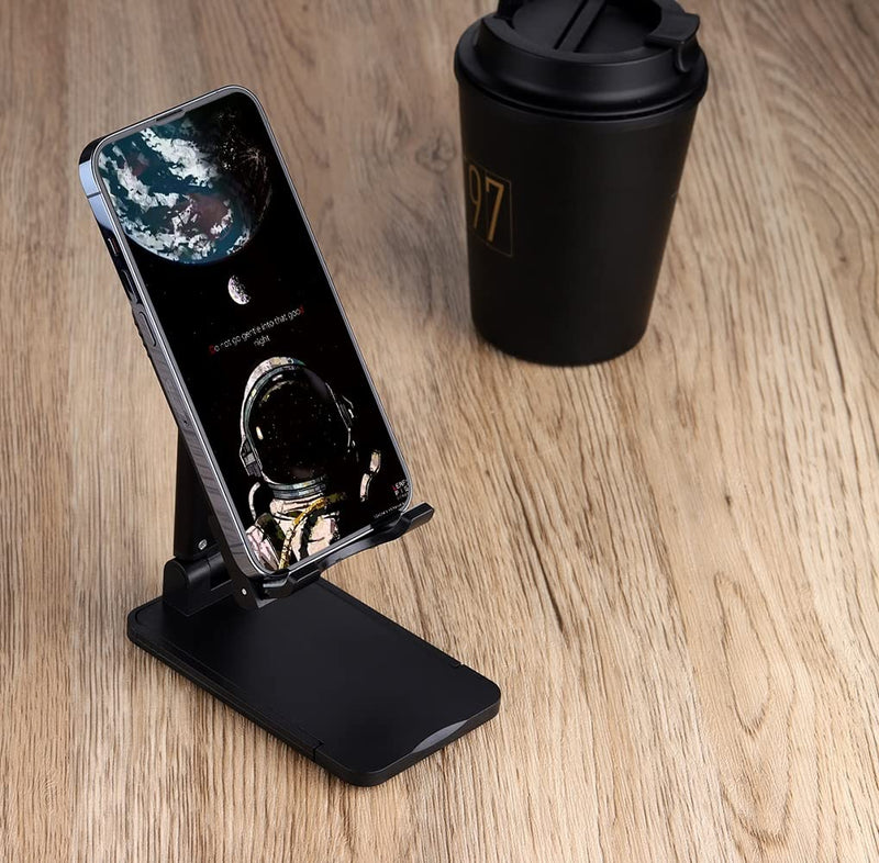 [Australia - AusPower] - Adjustable Cell Phone Stand, Angle Height Adjustable, Foldable Desk Cell Phone Stand Holder, Phone Dock Cradle Compatible with All Mobile Phones, iPhone, Switch, iPad, Tablet (Black) Black 