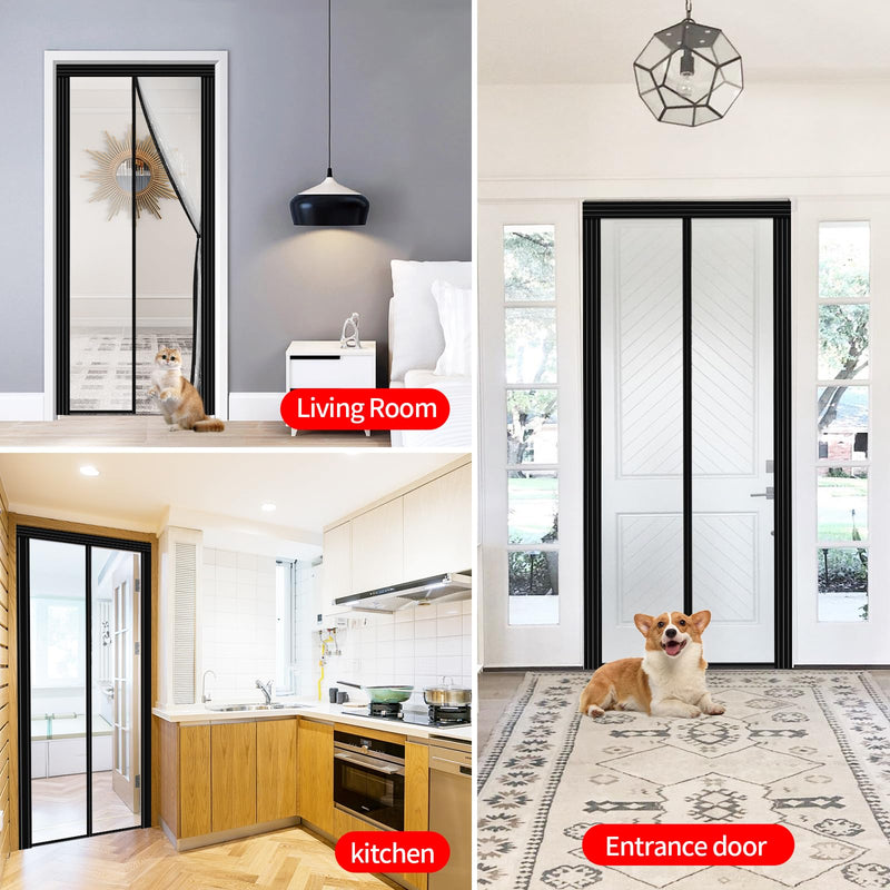 [Australia - AusPower] - Adjustable Transparent Insulated Door Curtain DIY Size Width 29" -34" Height 79" -82",Skloopearg Magnetic Screen Door with Reinforced Magnets Auto Closer, Keep Bugs Out, Pet and Kid Friendly 