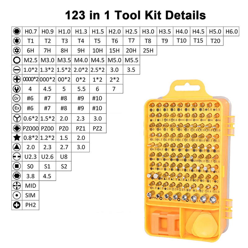 [Australia - AusPower] - Screwdriver Set 123 in 1, Small Precision Screwdriver Sets with Case,Multi-function Magnetic Repair Screw driver Tool Kit with Replaceable Bits for iPhone,Mac,Computer,Laptop,Watch,Glasses,Electronics Yellowness 
