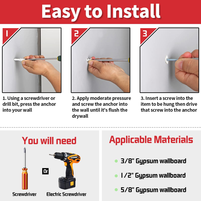 [Australia - AusPower] - #8 Drywall Anchors, 40Pcs Wall Anchors and Screws for Drywall, Plastic Self Drilling Drywall Anchors, 20 Self-Tapping/Threaded Sheetrock Anchors + 20#8 x 1-1/4'' Screws, 50LB Hanging and Mounting 