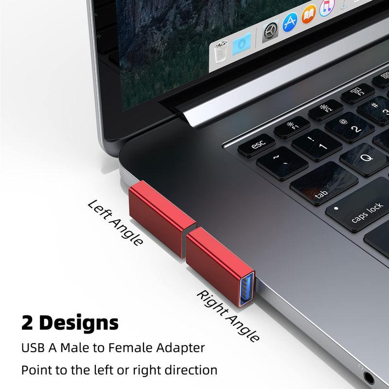 [Australia - AusPower] - AreMe 90 Degree USB 3.0 Adapter 2 Pack, Left and Right Angle USB A Male to Female Converter Extender for PC, Laptop, USB A Charger, Power Bank and More (Red) Left/Right Red 