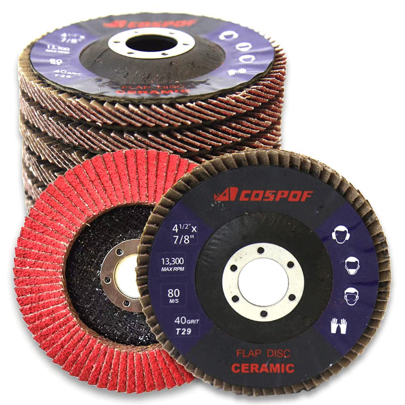[Australia - AusPower] - COSPOF 4-1/2 Inch Flap Discs 40 Grit,10 Pack Ceramic Grinding Wheels,4.5" x 7/8" Flap Disc for Angle Grinder Used For Metal Grinding and Blending,Type #29. Grit 40#-10pcs 