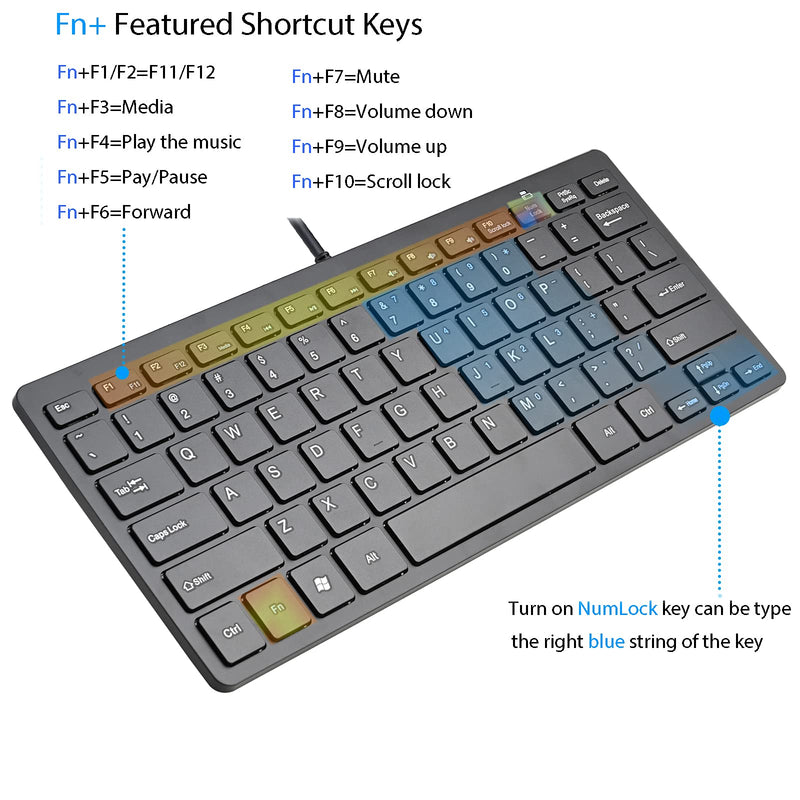 [Australia - AusPower] - 2021 Upgraded Powboro PC Computer Laptop Mini USB Wired Keyboard for Mac and Windows 78 Scissor Keys Small Super Thin Compact Multimedia Keyboard (Black) Black 