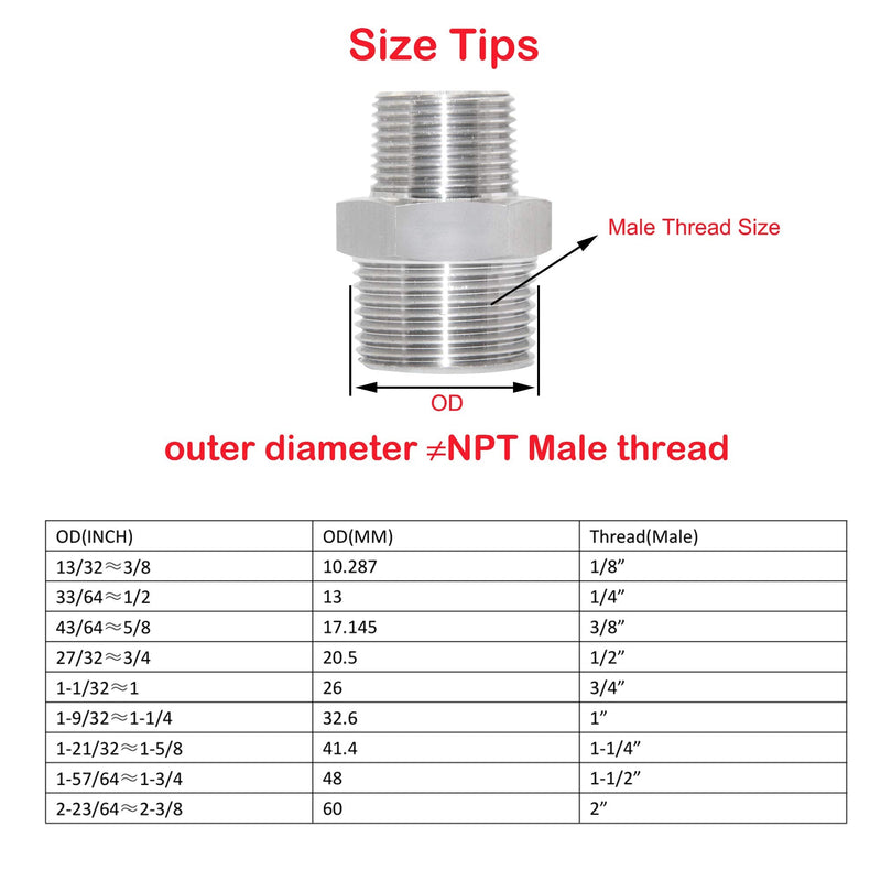 [Australia - AusPower] - JoyTube Reducing Hex Nipple, 1" x 3/4" Male NPT Threaded Reducing Nipple Fitting, 304 Stainless Steel Pipe Fitting 1" x 3/4" 