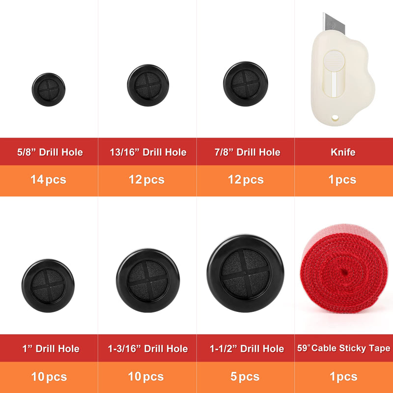 [Australia - AusPower] - QCQIANG 63Pcs Rubber Grommet Kit, Drill Hole Firewall Hole Plugs Wire Protection, 6 Sizes 5/8" 13/16" 7/8" 1" 1-3/16" 1-1/2"(Round) Black Rubber Grommet Kit 