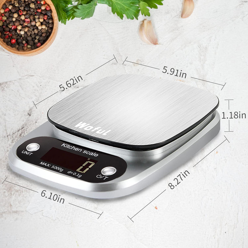 [Australia - AusPower] - Digital Kitchen Scale,Food Scale,Weight Grams and Ounces for Cooking,Baking and Weight Loss,0.01oz/0.1g Precise Graduation,11lbs,Grey Stainless Steel,Battery Included 