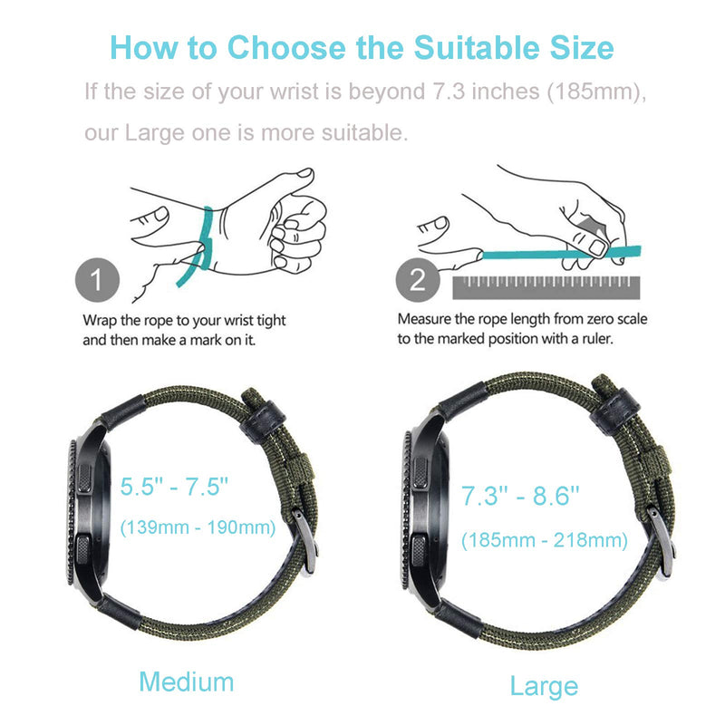 [Australia - AusPower] - Galaxy Watch 3 45mm Bands, Galaxy Watch 46mm Bands with Quick Release Pins, 2 Pack Comfortable and Durable Nylon Velcro Watch Strap Compatible with Samsung Smartwatch, Black and Army Green Large Black & Army Green 45MM Large: 7.3" - 8.6" 