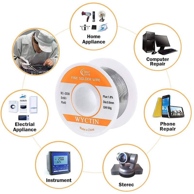 [Australia - AusPower] - WYCTIN 60-40 Tin Lead Rosin Core Solder Wire for Electrical Soldering and DIY 0.0236 inches(0.6mm) 0.11lbs 
