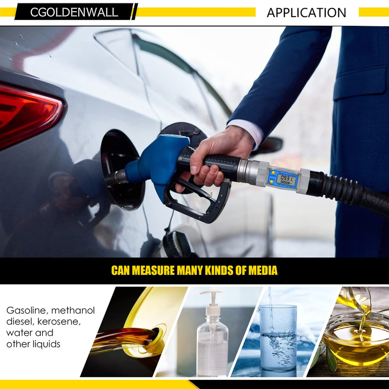 [Australia - AusPower] - CGOLDENWALL Turbine Flow Meter LCD Digital Display Flowmeter with 1.5" Inlet/Outlet, Fuel Flowmeter for Diesel Kerosene Gasoline, Flow Rate Range 10-73.5 GPM (1.5 inch) 1.5 inch 