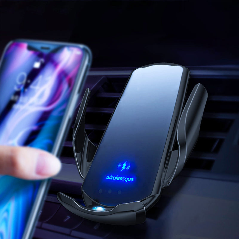 [Australia - AusPower] - Wirelessque Self-Clamping Phone Mount For Car - Wireless and Magnetic Charger - Elegant, Sleek Design - 360 Rotation - Easy to Install, Compatible With All Phones - Magnetic Charging Adapters Included 