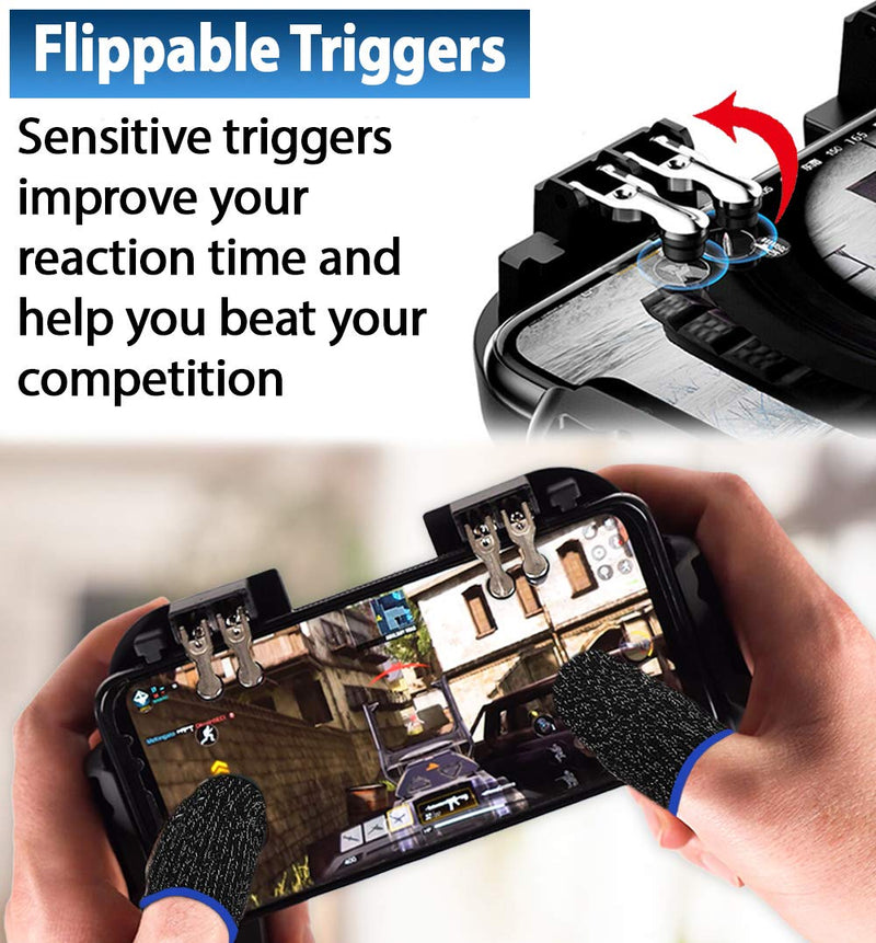 [Australia - AusPower] - 4 Trigger Mobile Game Controller with Cooling Fan Adjustable Stand for PUBG/Call of Duty/Fotnite [6 Finger Mode] GAMR+ L1R1 L2R2 Gaming Grip Gamepad Black 