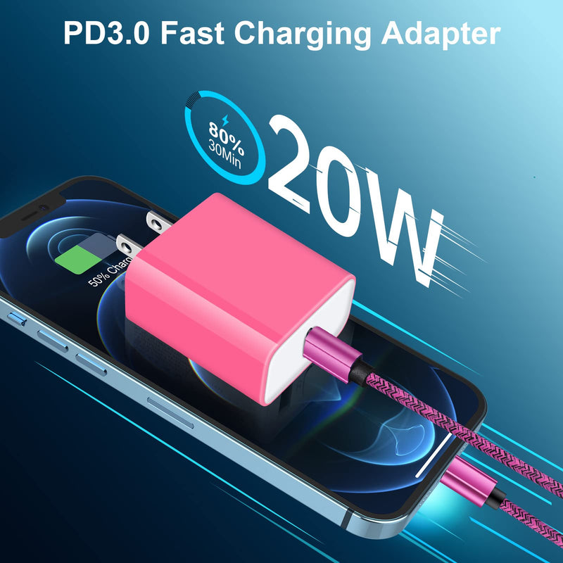 [Australia - AusPower] - USB C Charger,20W Type C Block Box Brick,PD3.0 Fast Charging Wall Plug Compatible for Samsung S22,S21 FE 5G,S20,A53,A52,A13,Z Flip Fold 3,A42 5G,A12;iPhone 13 Mini/Pro Max,12,11,XR,SE;Pixel 6 Pro,5,4 2pack- Rose Red 