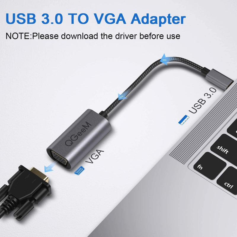 [Australia - AusPower] - QGeeM USB to VGA Adapter，USB 3.0 to VGA Adapter Multi-Display Video Converter Compatible with PC Laptop Windows 7/8/8.1/10,Desktop, Laptop, PC, Monitor, Projector, HDTV USB 3.0 