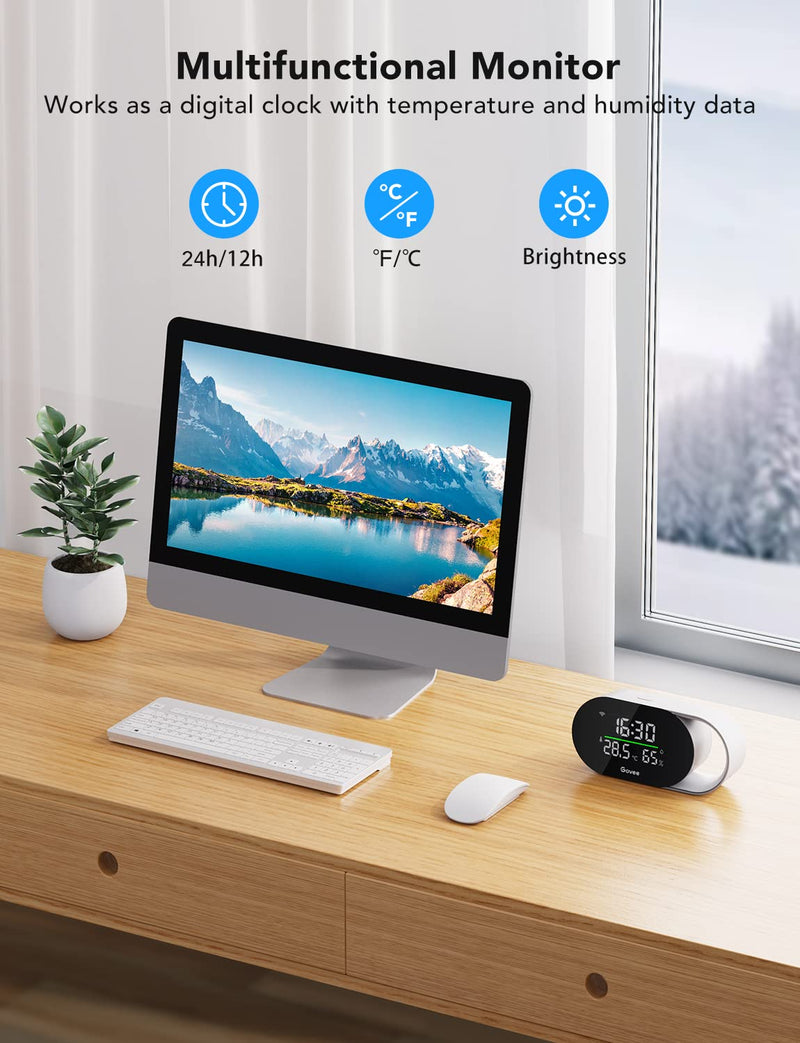 [Australia - AusPower] - Govee Smart Air Quality Monitor, Indoor Air Quality Meter Detects PM2.5, Temperature, and Humidity, H5106 with LED Air Quality Indicator&Clock, Work with Govee Smart Appliances, Type-C Cable Required 