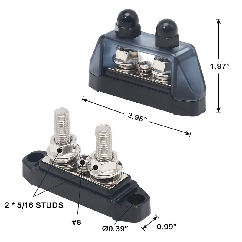 [Australia - AusPower] - Recoil S2P-516 Busbar Dual 5/16” Studs and #8 Screw Terminal Power Distribution Block with Ring Terminals Pair Red & Black 