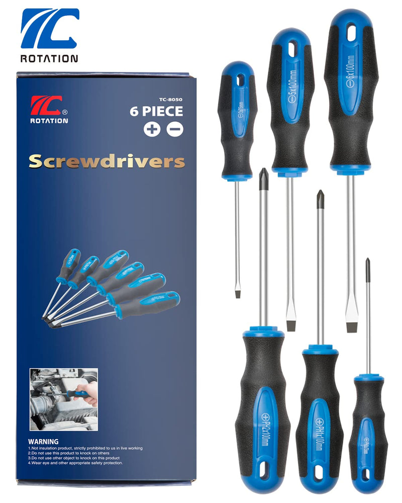 [Australia - AusPower] - 6PCS Magnetic Tip Screwdriver Set, 3 Phillips and 3 Flat, Professional Cushion Grip | 6-Piece Hand Tools Set 6pc_black tip_matt 